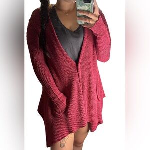 Free People Burgundy Knit Cardigan